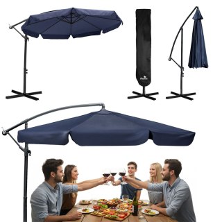Parasol Ogrodowy z pokrowcem Plonos 350 cm 8 segmentowy Regulowany Granatowy