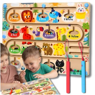 Drewniany Labirynt Magnetyczny Montessori Kolory, Liczby