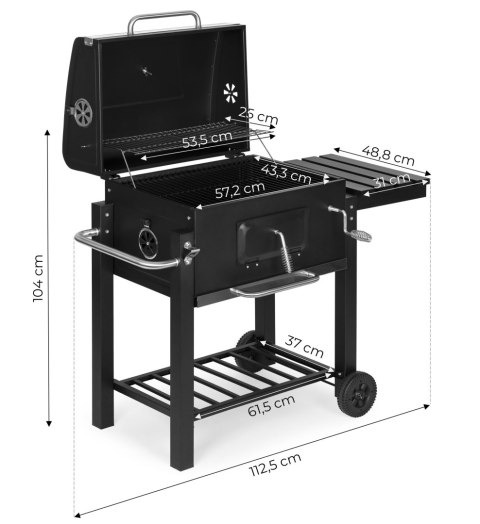 Grill Ogrodowy Z Pokrywą Antracyt Ruszt 53x34 cm Duży Metalowy Grill Ogrodowy Z Pokrywą Antracyt Ruszt 53x34 cm Duży Metalowy