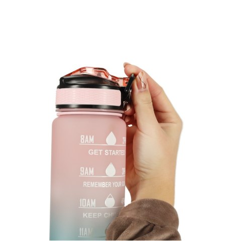 Butelka na wodę bidon ze słomką uchwytem miarką motywacyjną na siłownię BPA free Tritan 1l róż błękit Butelka na wodę bidon ze słomką uchwytem miarką motywacyjną na siłownię BPA free Tritan 1l róż błękit
