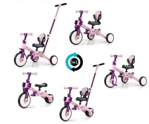 Milly Mally Optimus Max Rowerek 5w1 Trójkołowy Biegowy Z Rączką Pink Milly Mally Optimus Max Rowerek 5w1 Trójkołowy Biegowy Z Rączką Pink