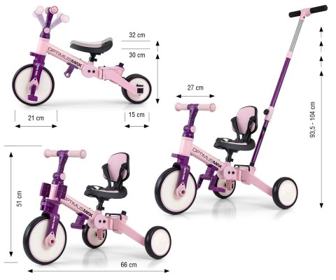Milly Mally Optimus Max Rowerek 5w1 Trójkołowy Biegowy Z Rączką Pink Milly Mally Optimus Max Rowerek 5w1 Trójkołowy Biegowy Z Rączką Pink