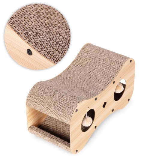 Drapak Tekturowy Dla Kota Petsi Leżak Z Tunelem I Pomponami 2w1 55x28x29 Cm Drapak Tekturowy Dla Kota Petsi Leżak Z Tunelem I Pomponami 2w1 55x28x29 Cm