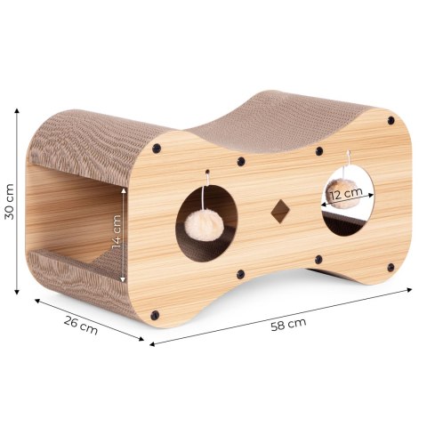 Drapak Tekturowy Dla Kota Petsi Leżak Z Tunelem I Pomponami 2w1 55x28x29 Cm Drapak Tekturowy Dla Kota Petsi Leżak Z Tunelem I Pomponami 2w1 55x28x29 Cm
