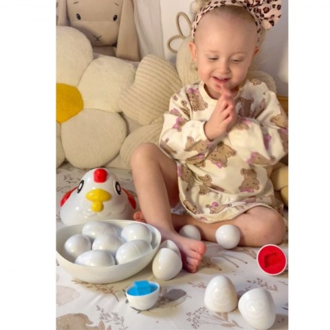 Kolorowa Kura Sorter WOOPIE – Edukacyjna Zabawka Montessori, 12 Jajek