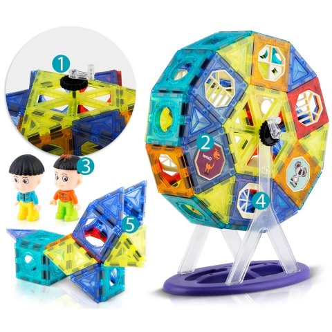 Klocki Magnetyczne Konstrukcyjne Karuzela RicoKids – 71 Elementów, 3D