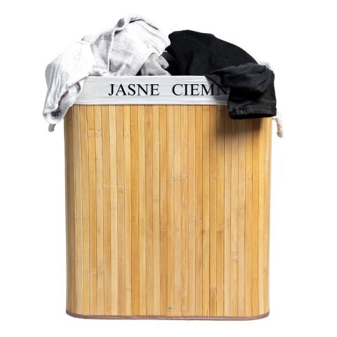 Kosz Na Pranie Bambusowy 100L – Brudownik Dwukomorowy, Wkład, 52x33x60 Cm