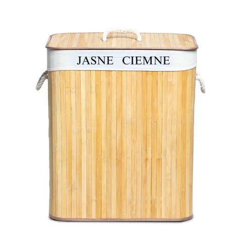 Kosz Na Pranie Bambusowy 100L – Brudownik Dwukomorowy, Wkład, 52x33x60 Cm
