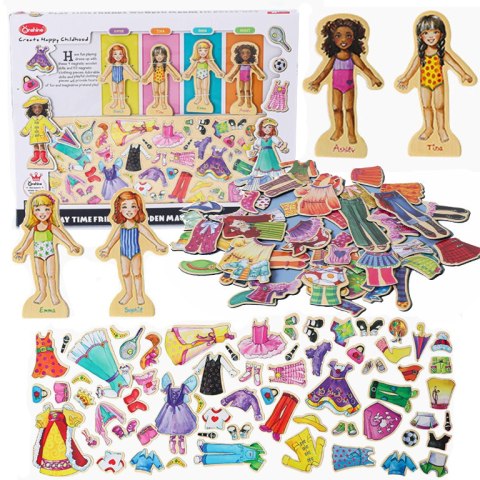 Magnetyczna Gra Ubieranka Puzzle Montessori - 4 Lalki Modelki, 65 Ubrań
