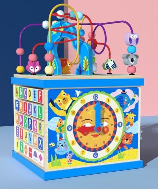 Drewniana Kostka Edukacyjna Sorter Alfabet Montessori – Zegar, Labirynt