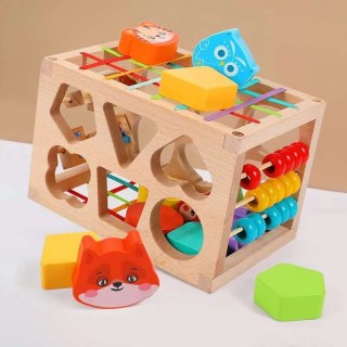 Drewniany Sorter Montessori – 12 Klocków i Elastyczna Kostka dla Dzieci