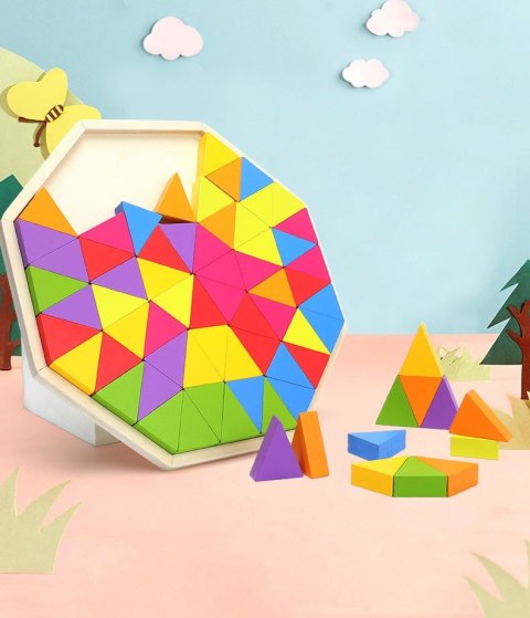 Gra logiczna Kolorowe Drewniane klocki Trójkąty układanka puzzle Gra logiczna Kolorowe Drewniane klocki Trójkąty układanka puzzle