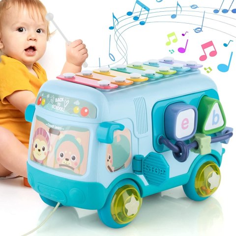 Interaktywny Autobus Z Sorterem, Cymbałkami I Grzechotkami – Zabawka Edukacyjna